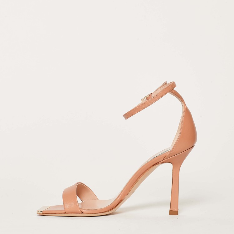 Shop Ninalilou Nude Leather Sandal With Ankle Strap In Neutrals