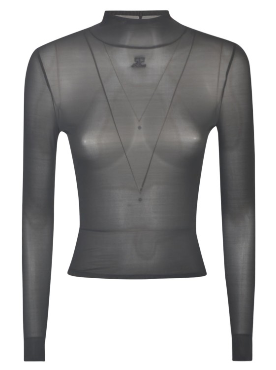 Courrèges Black Stretch High-neck Top In Grey