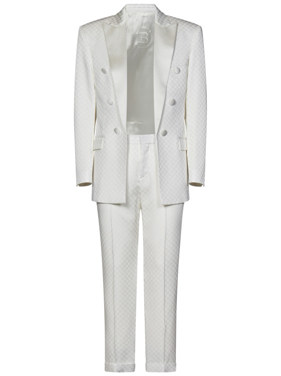 Shop Balmain White Viscose Blend Satin Suit
