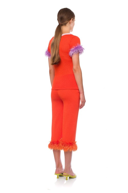 Shop Andreeva Golden Poppy Knit Top With Handmade Knit Details And Pearls In Orange