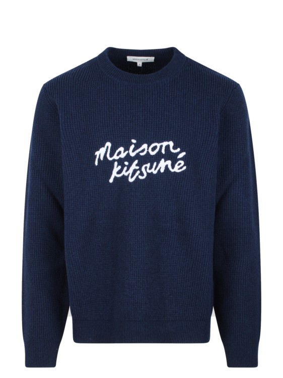 Shop Maison Kitsuné Embroidered Logo Wool Jumper In Black