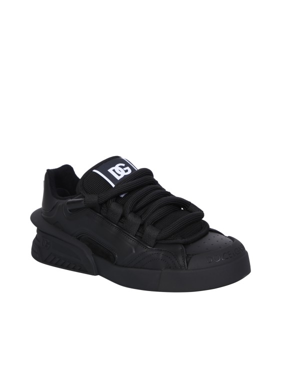 Shop Dolce & Gabbana Black Portofino Leather Sneakers In Neutrals