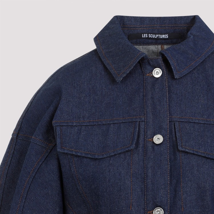 Shop Jacquemus La Veste De-nimes Obra Navy Brown Regenerative Cotton Jacket In Blue