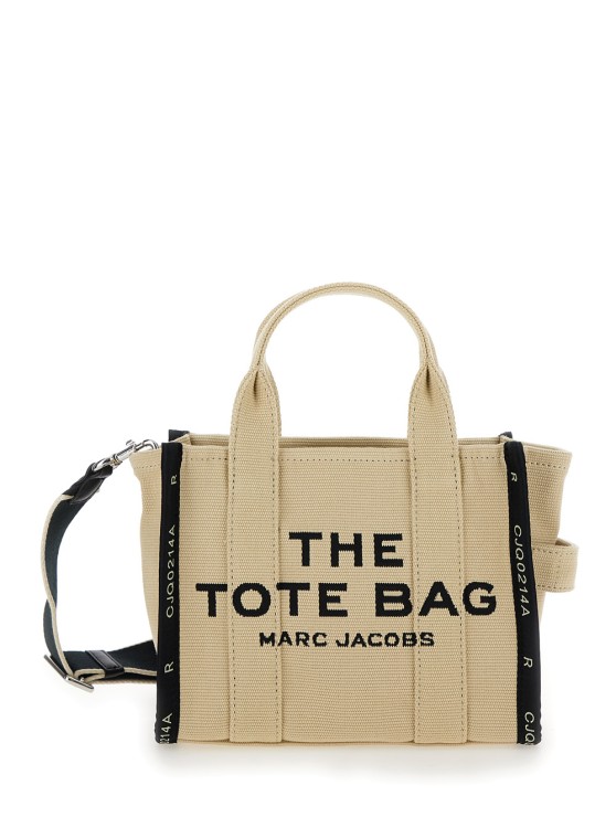 Shop Marc Jacobs Beige Handbag With Jacquard Logo In Cotton Blend Canvas In Neutrals