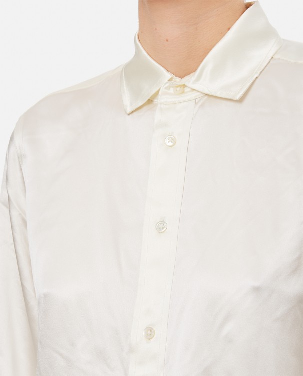 Shop Polo Ralph Lauren Long Sleeve Button Front Silk Shirt In White
