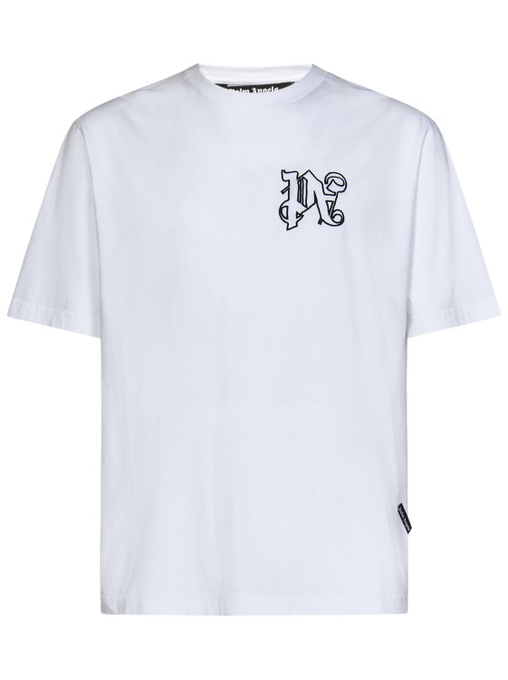 Palm Angels Mens White Black Logo-embroidered Cotton-jersey T-shirt