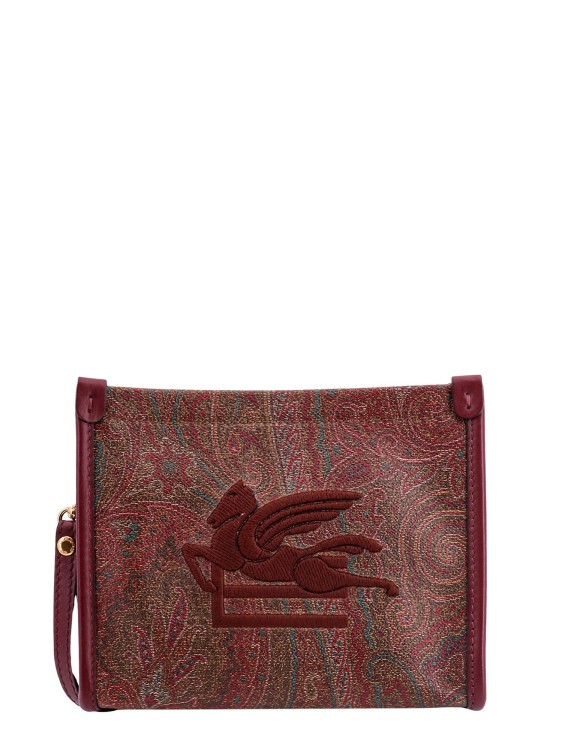 Etro Embroidered Pegaso Logo Paisley Fabric Pouch In Brown