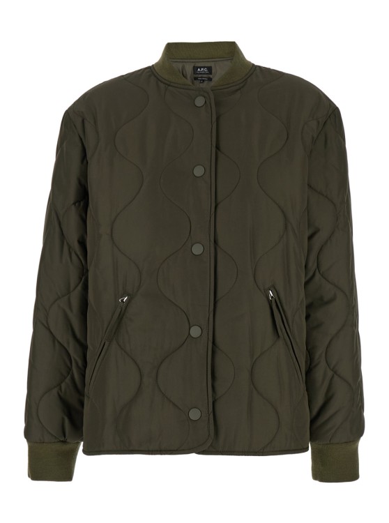 Shop Apc Camila' Jacket With Press Buttons In Military Green Quilted Fabric