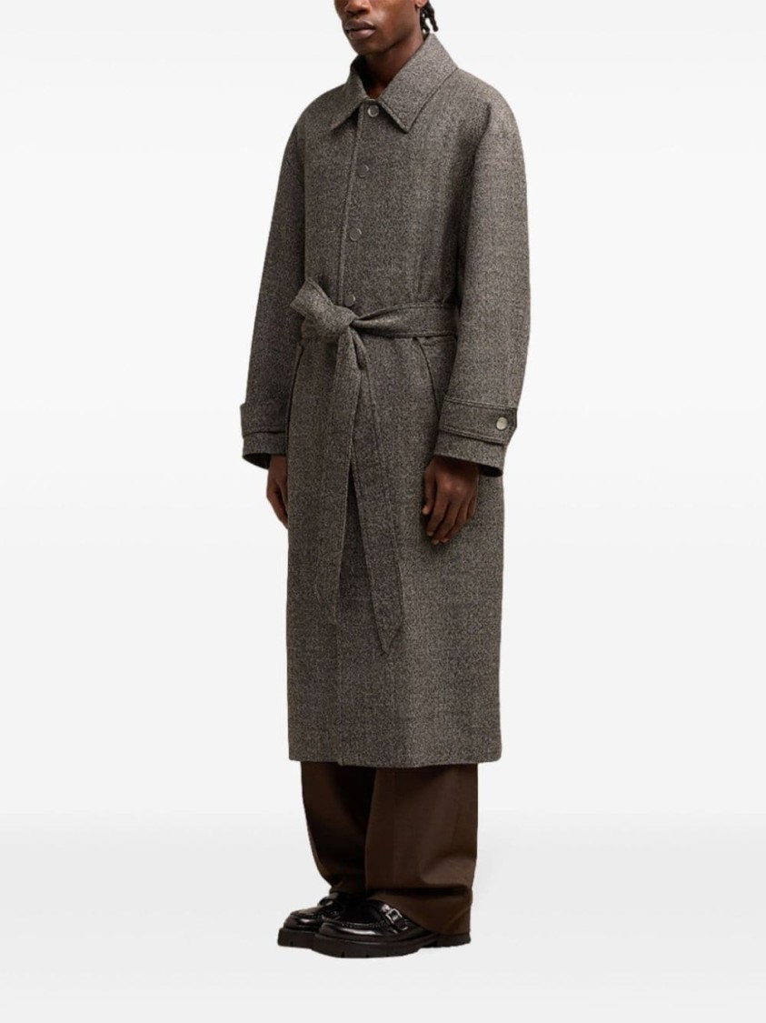 Ami Alexandre Mattiussi Wool-cotton Blended Large-profile Belted Coat In Grey