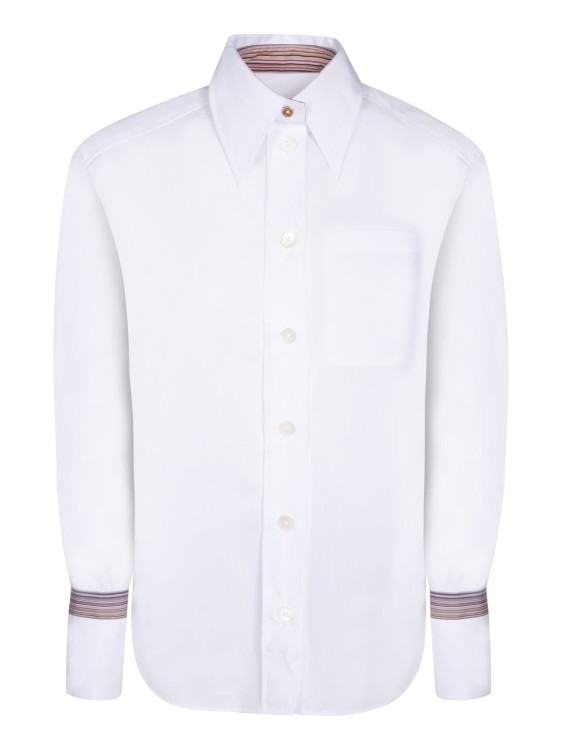 PAUL SMITH WHITE COTTON SHIRT WITH STRIPED CUFFS