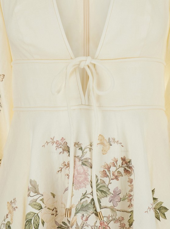 Shop Zimmermann Waverly' Beige Mini Dress With Floreal Print In Linen In Neutrals