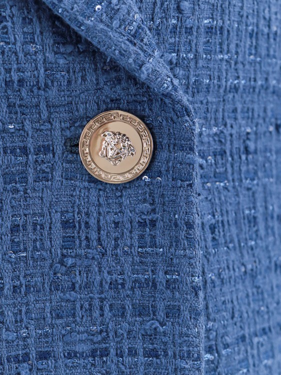 Shop Versace Tweed Blazer With Sequins In Blue