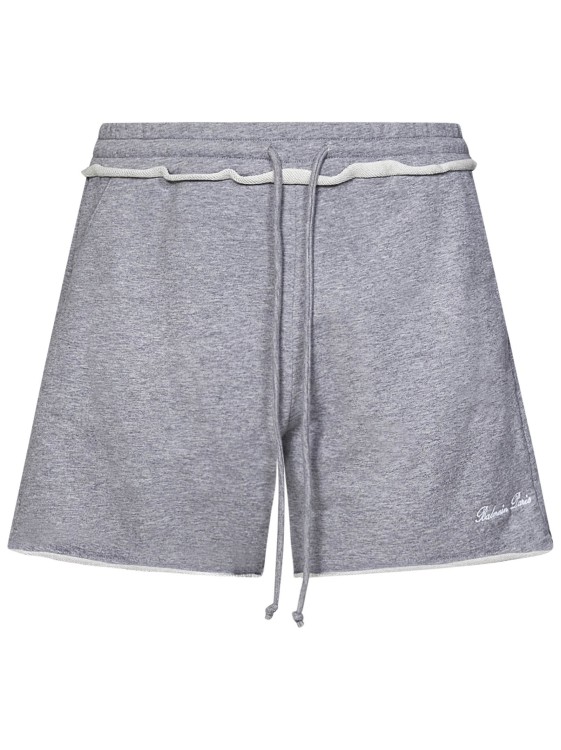 Balmain Melange Gray Cotton Shorts In Grey