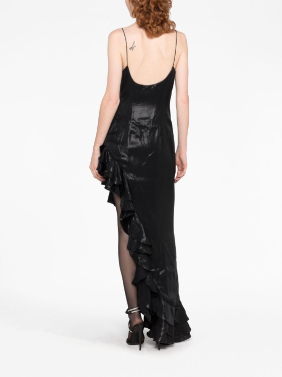 Shop Alessandra Rich Ruffled Asymmetrical Midi Dress In Black