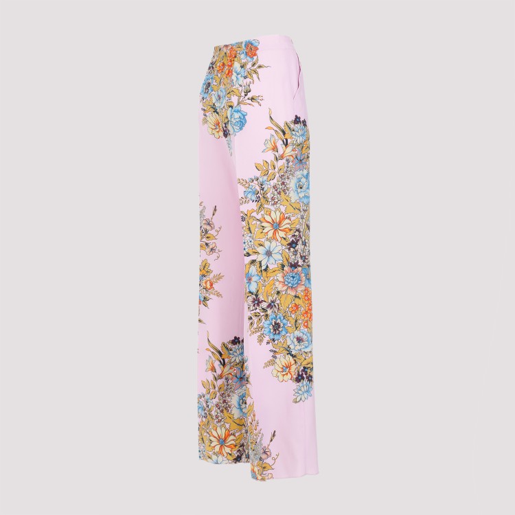 Etro Floral High-rise Silk Wide-leg Pants In Purple