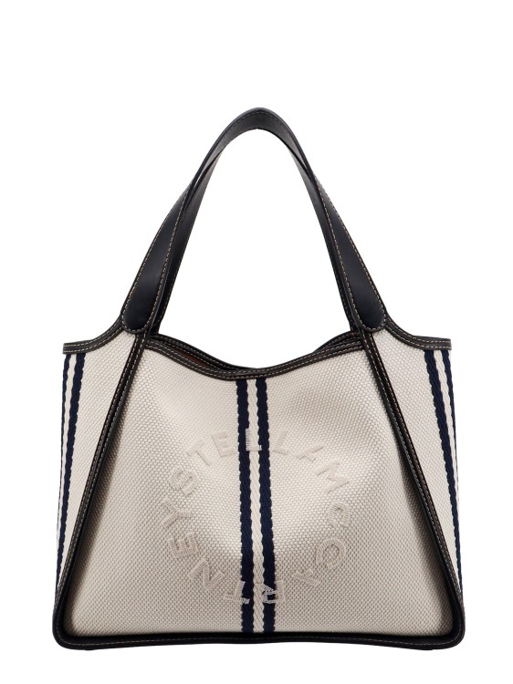 Shop Stella Mccartney Recycled Canvas Shoulder Bag With Embroidered Logo In White