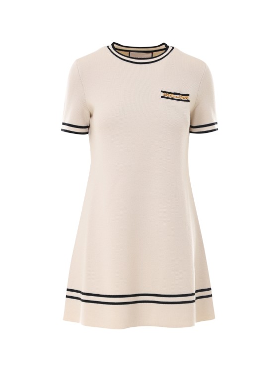 Shop Gucci Wool Dress With Iconic Horsebit In Neutrals