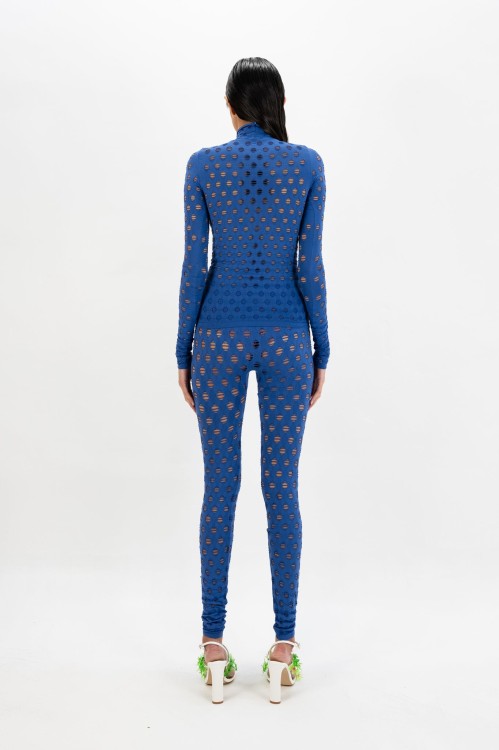 Shop Maisie Wilen Perforated Leggings In Blue