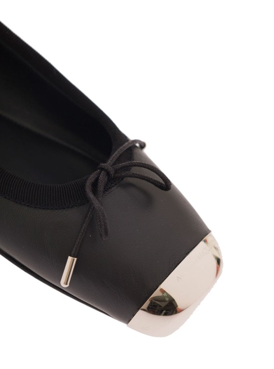 Shop Alexander Mcqueen Black Ballet Flats With Metallic Toe In Smooth Leather