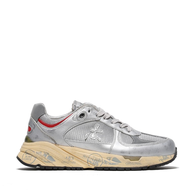 Premiata Mase Sneakers In Silver Leather And Technical Fabric In Neutrals