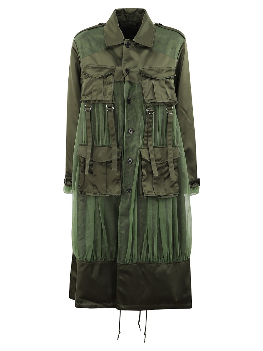 Comme Des Garçons Noir Kei Ninomiya Panelled Buttoned Coat In Green