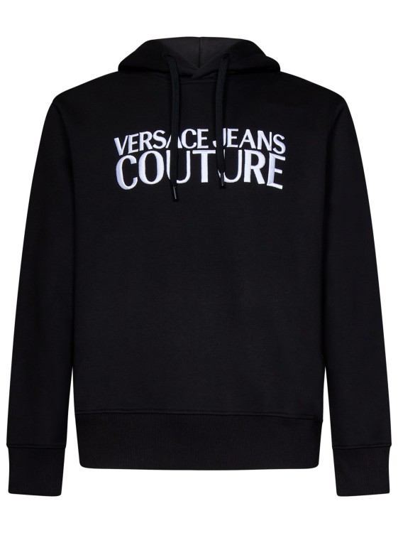 VERSACE JEANS COUTURE BLACK HOODIE WITH LOGO EMBROIDERY
