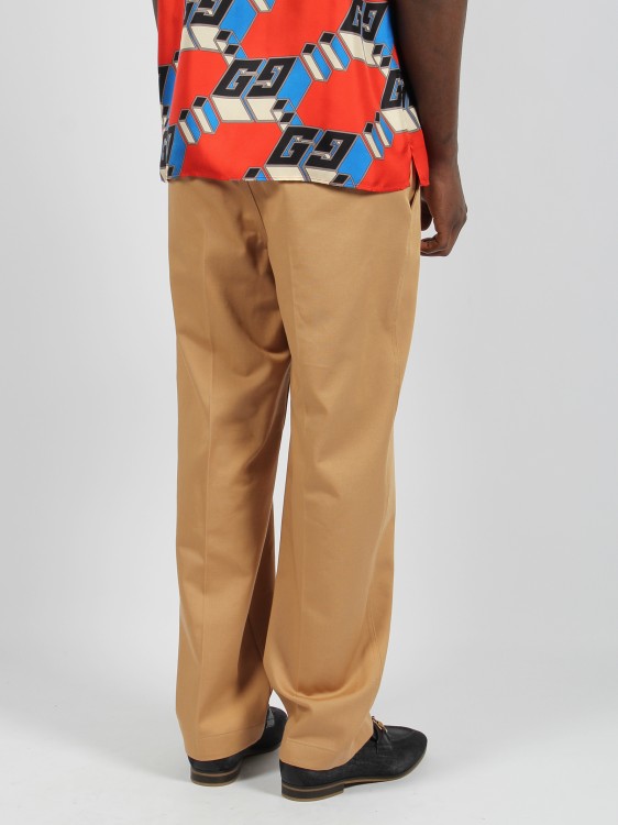 Shop Gucci Web Detail Cotton Trousers In Brown