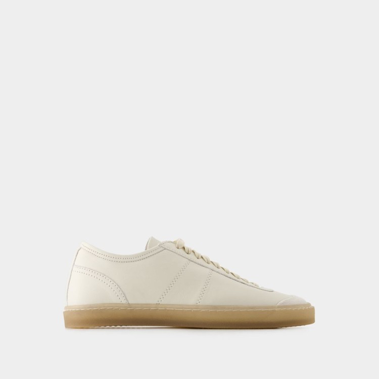 Shop Lemaire Linoleum Basic Sneakers - Leather - White Clay