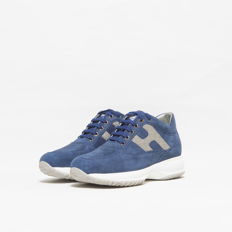 Shop Hogan Blue Suede With Glitter H Interactive Sneakers