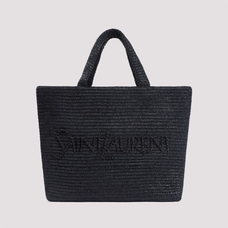 Shop Saint Laurent Black Raffia Tote Bag