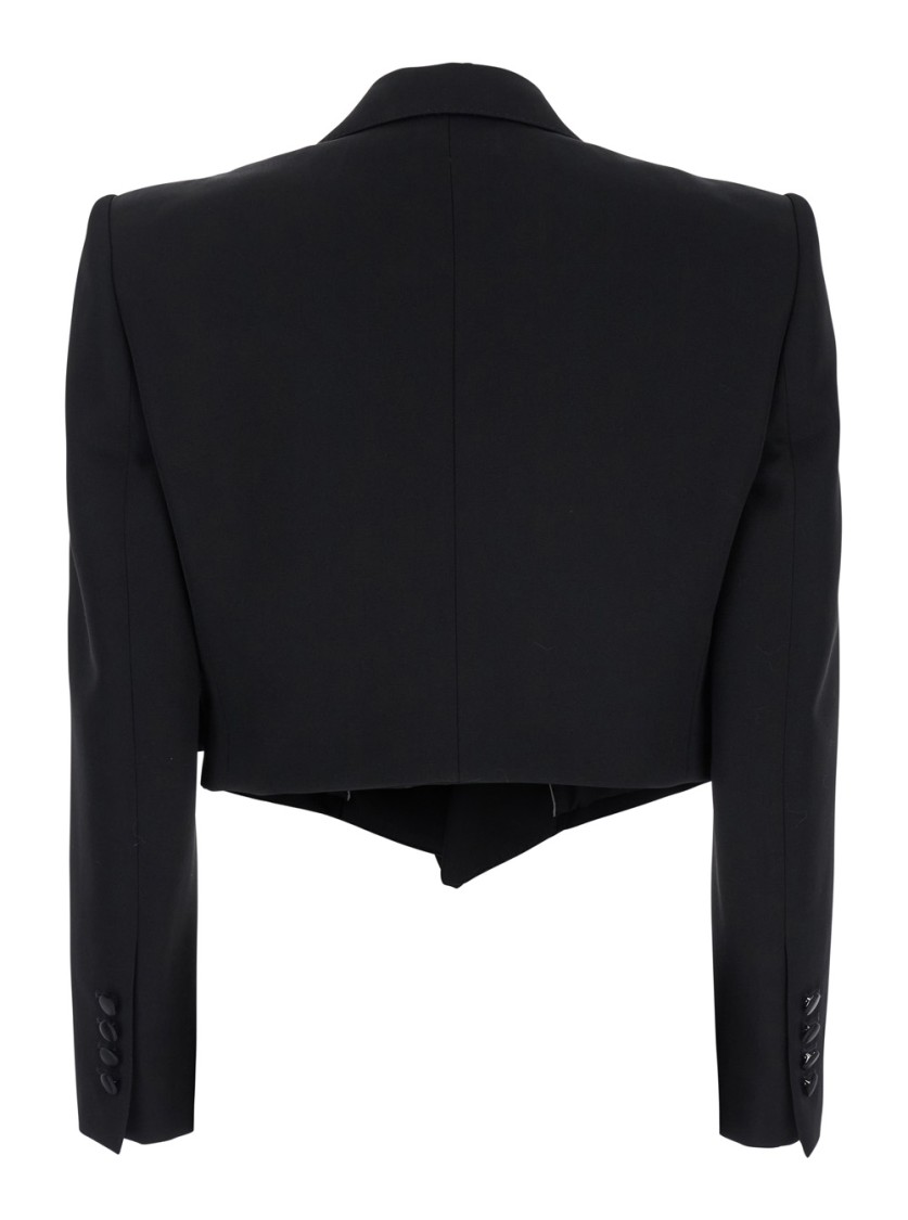 Shop Dolce & Gabbana Spencer' Black Single-breasted Cropped Jacket With Peak Revers In Velvet