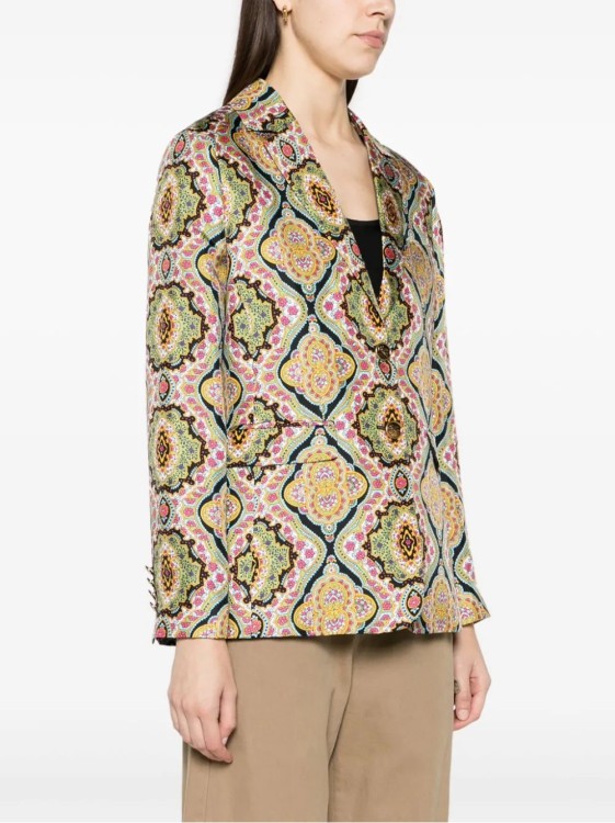 Etro Medallion-print Silk Single-breasted Blazer Jacket In Yellow
