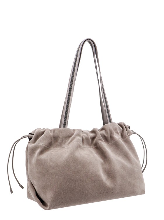 Shop Brunello Cucinelli Suede Shoulder Bag With Leather Handles In Neutrals