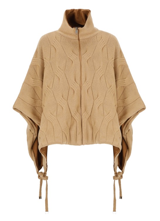 Kangra Brown Cashmere Wool And Cashmere Reversible Cape