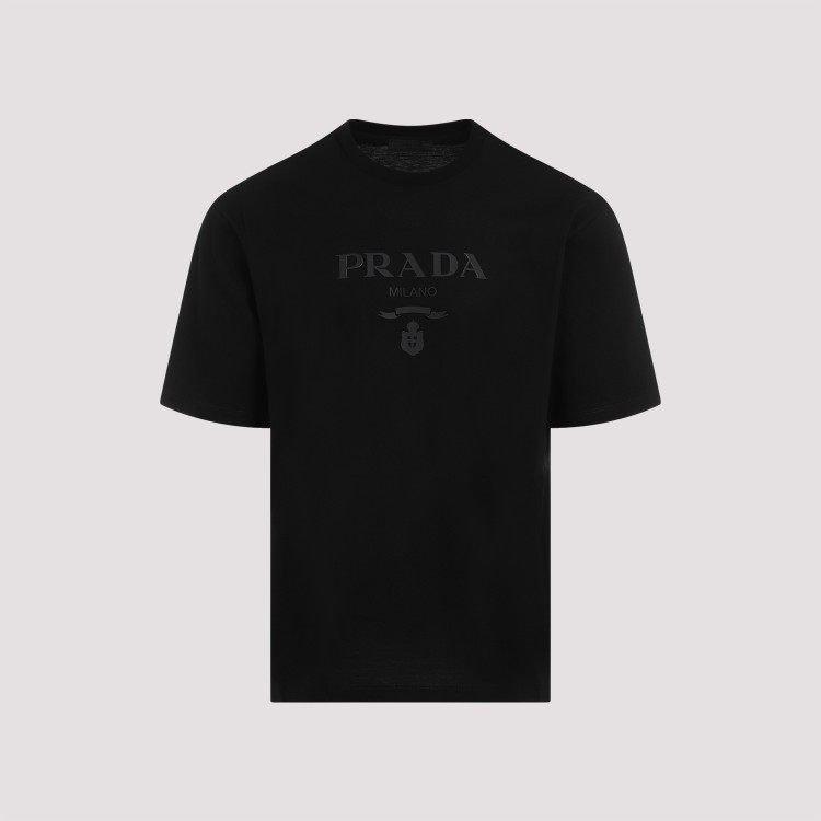 Shop Prada Black Cotton Tonal Logo Printed T-shirt