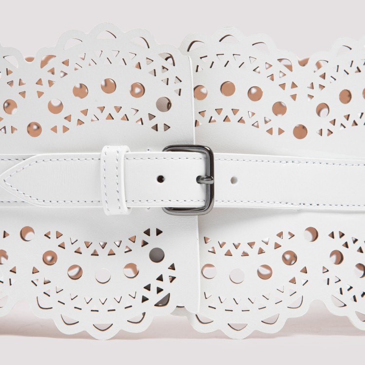 Shop Alaïa White Openwork Leather Corset Belt