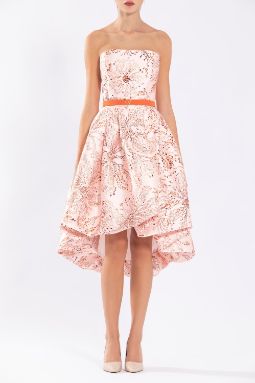 Saiid Kobeisy Printed Strapless Midi Dress In Orange