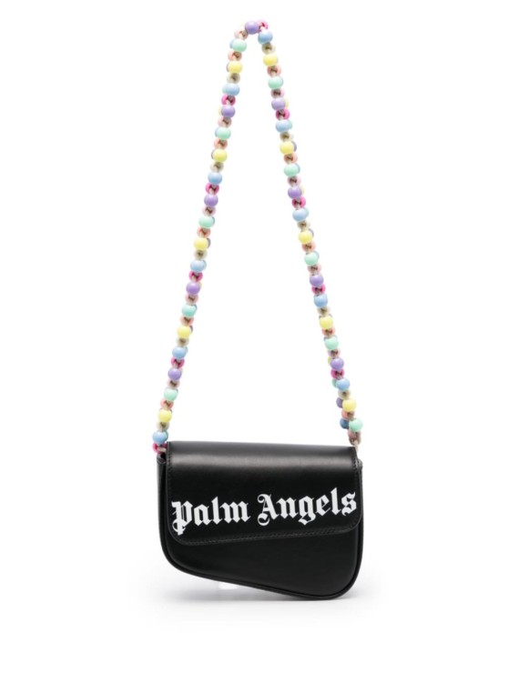 Shop Palm Angels Mini Crash Beads Embellished Shoulder Bag In Black Leather