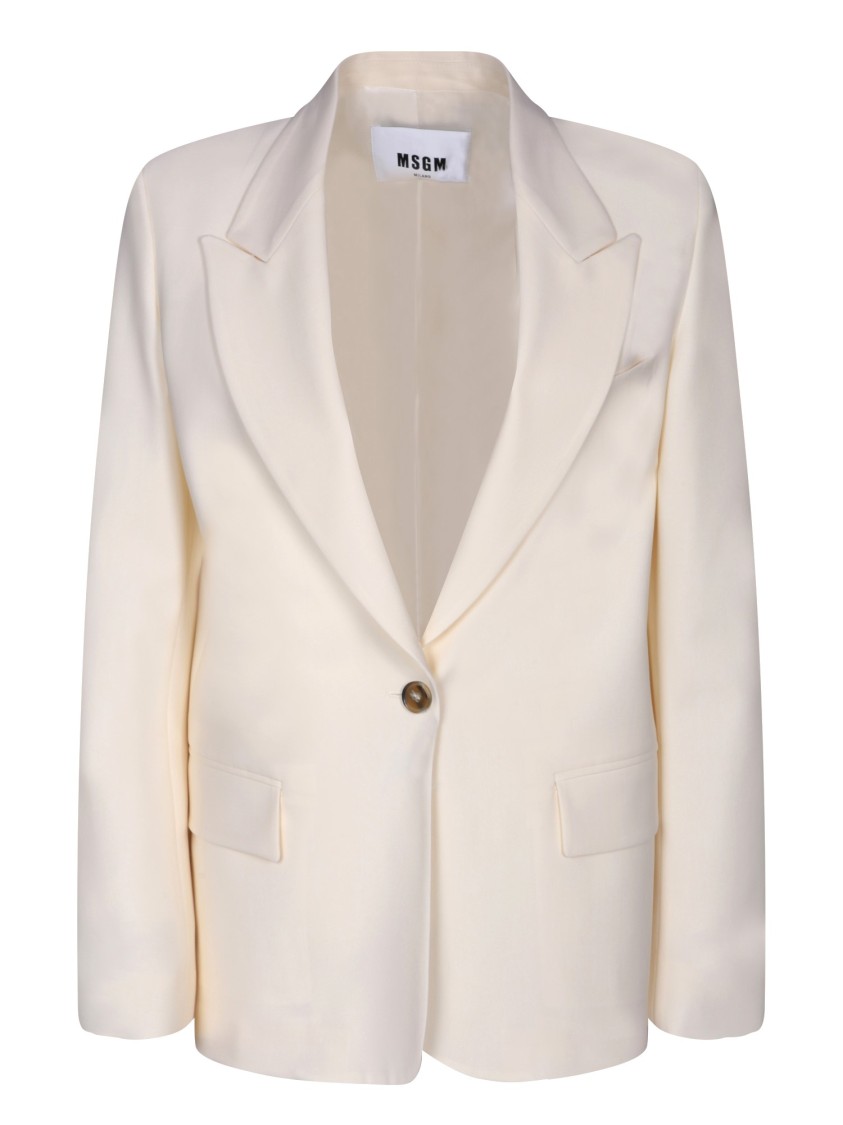 Msgm Single-breasted White Crepe Jacket In Neutrals