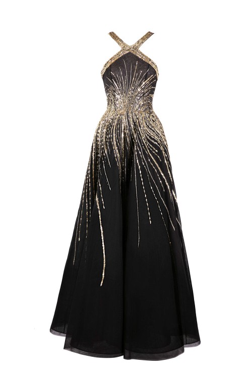 Shop Saiid Kobeisy Tulle Beaded Dress With Halter Neckline In Black