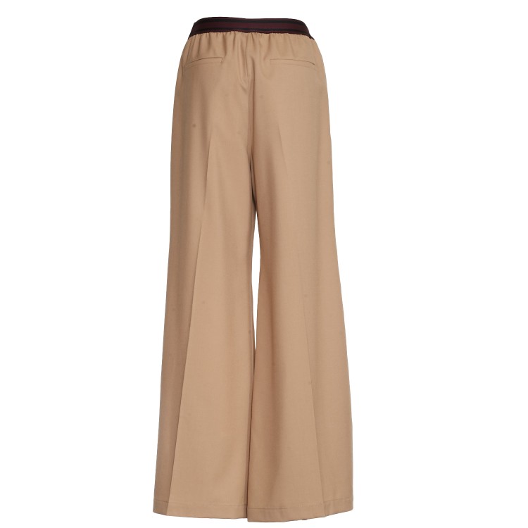 Shop Marni Wool Flared Trousers With Logo At Waistband In Neutrals