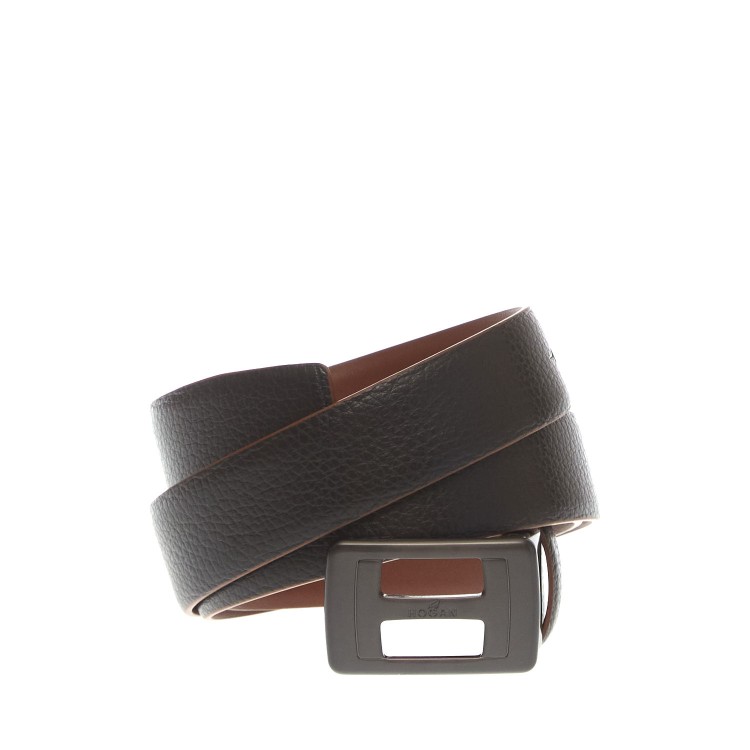 Hogan Brown Leather Belt With H Buckle