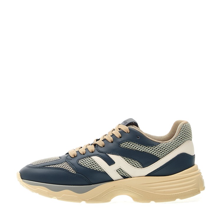 Shop Hogan H665 Sneakers In Blue Leather Beige Mesh In Neutrals