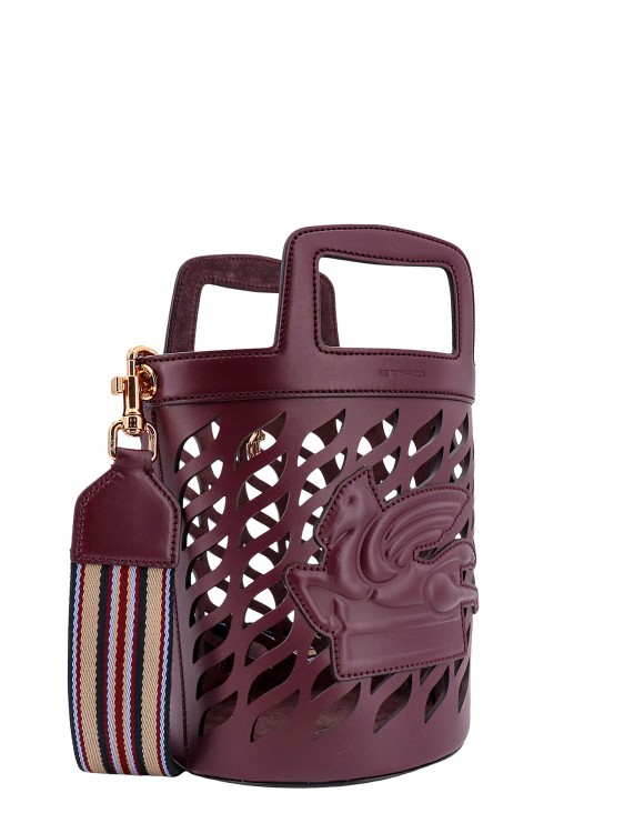 Shop Etro Perforated Leather Bucket Bag With Shoulder Strap In Burgundy