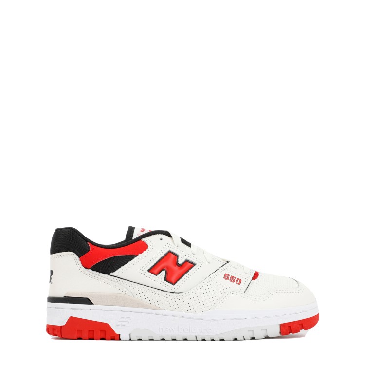 Shop New Balance White And Red 550 Premium Leather Sneakers