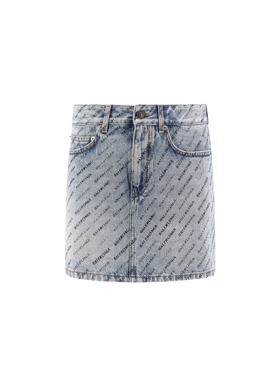 Shop Balenciaga Mini Denim Skirt With All-over Print In Grey