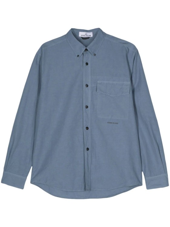 Shop Stone Island Logo-print Cotton Linen Shirt In Blue