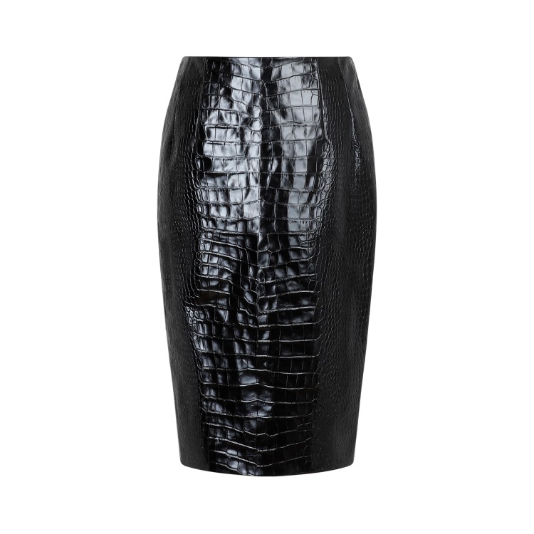 Shop Versace Crocodile Print Black Embossed Leather Skirt