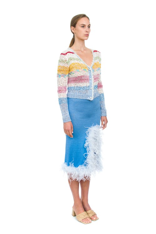Shop Andreeva Blue Knit Skirt-dress With Feather Details