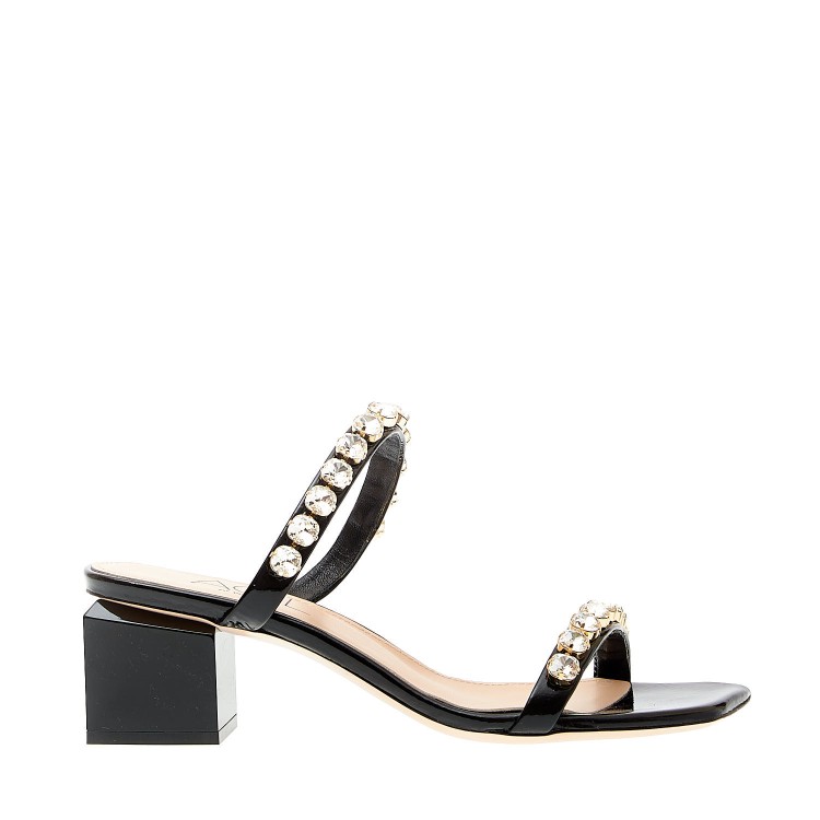 Agl Attilio Giusti Leombruni Black Patent Rhinestone Slipper In Black